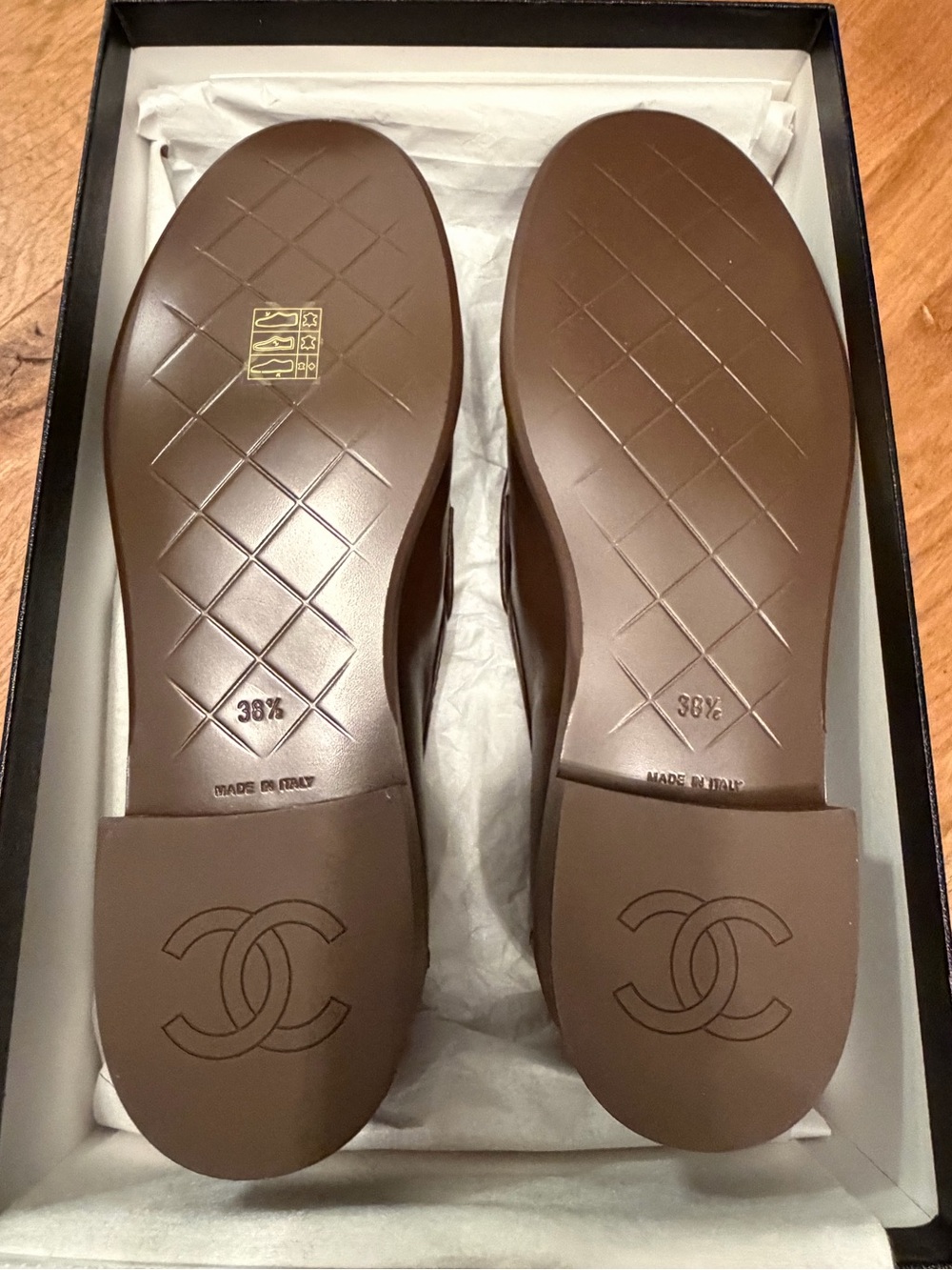 CHANEL Brown Quilted Leather Slip-On Loafers with Gold CC Emblem - Picture 6 of 6